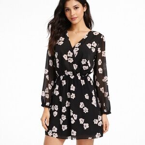 ✨ NWT Express Black Floral Chiffon Wrap Dress | Medium ✨